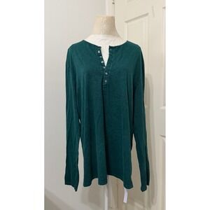 Beotyshow Womens sz XL Henley Long Sleeve Shirt Dark Green Layering Soft Basic